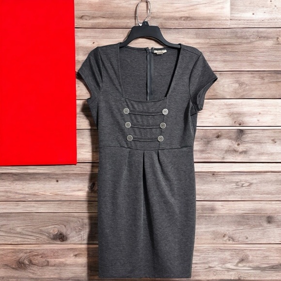 Bella Du Jour Gray Square Neck Dress L (Runs Small) Summer Casual Work Beach - Picture 3 of 6